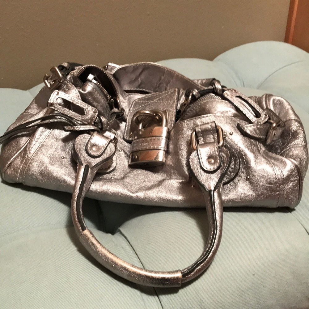 Chloe Paddington Med Silver Metallic Satchel Bag